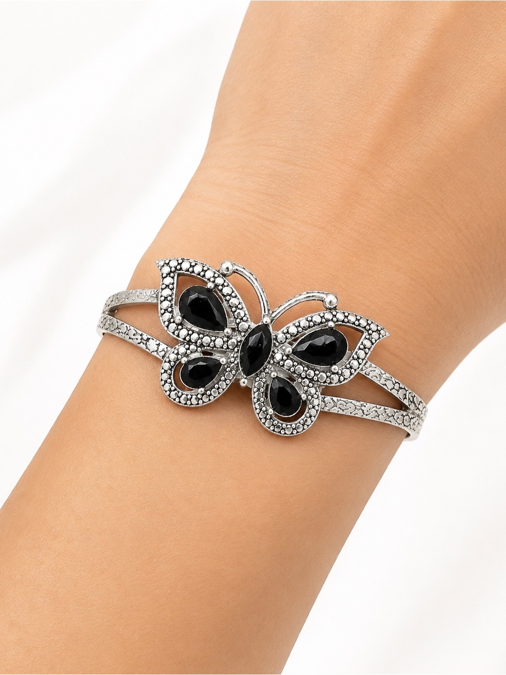 Black crystal butterfly cuff bracelet